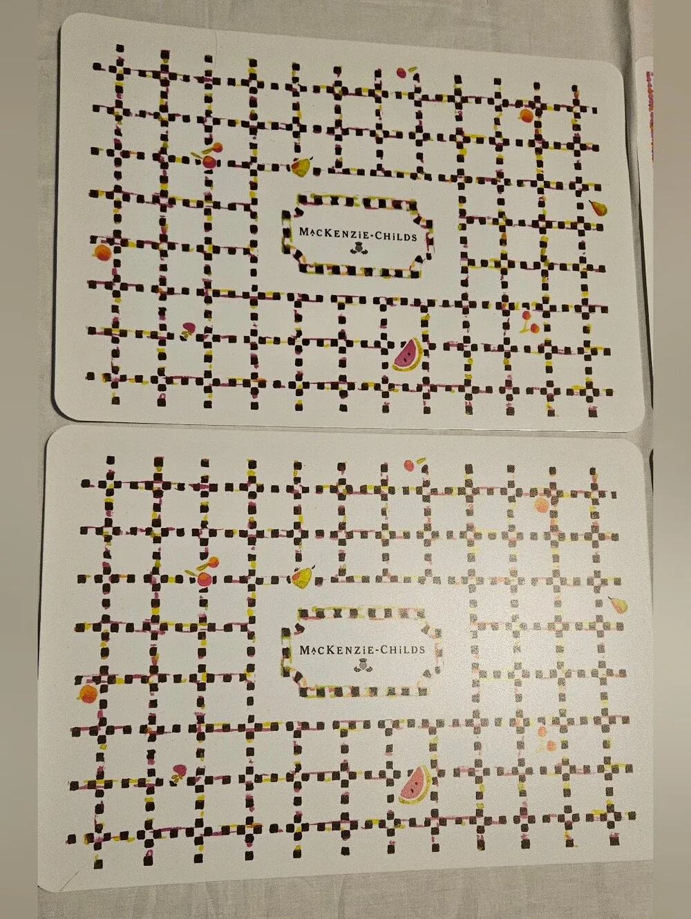 MacKenzie Childs Toddlers kids Placemats Pink With Courtly Check Set sheep goose